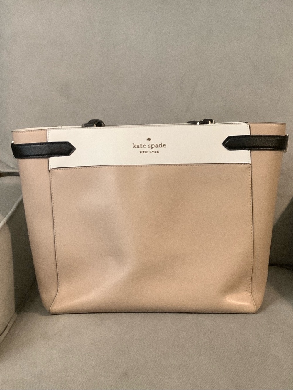 kate spade Beige, White & Black Colorblock Leather Tote